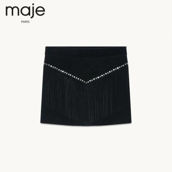 Maje Black Jaco Fringe-trimmed Suede Skirt - Picture 7 of 7